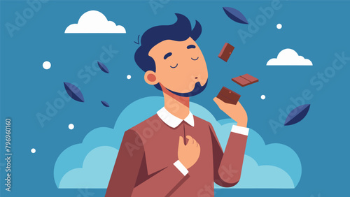 As he closes his eyes and lets the chocolate melt in his mouth the mans mind wanders to a tranquil place leaving behind the stresses of everyday life..