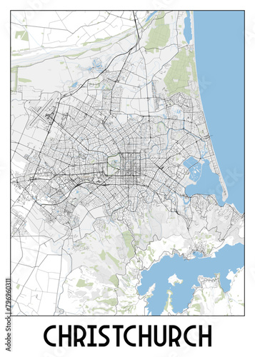 Christchurch, New Zealand map poster art