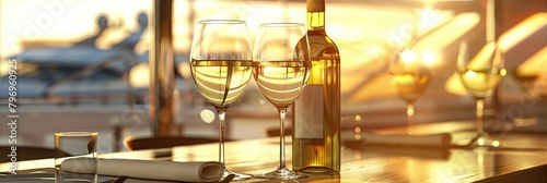 Close-up of glasses and white wine. Beautiful glasses with sparkling wine. Operative Cocktail. Sparkling wine. AI generated illustration
