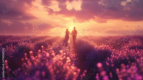 Romantic Stroll in a Lavender Paradise, generative ai
