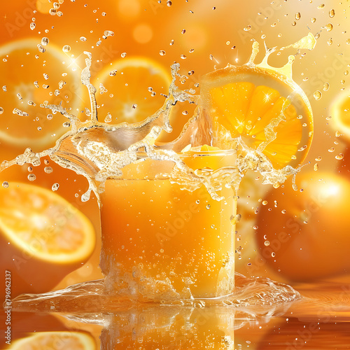 splash of orange juice with orange slices AI generative
