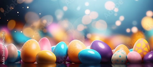 Colorful Easter Eggs Grouped on Table photo