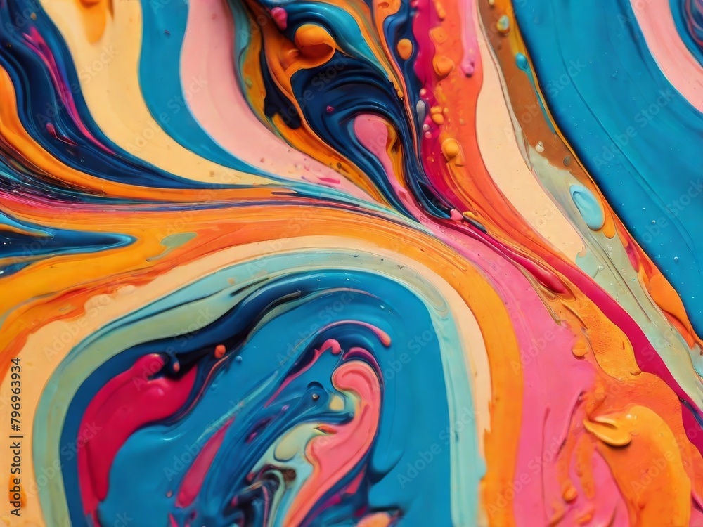 Colorful abstract fluid background. Liquid marble background. Liquid painting abstract texture. An intensely colorful blend of vibrant acrylic colors.