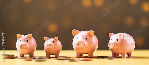 Three piggy banks near coins