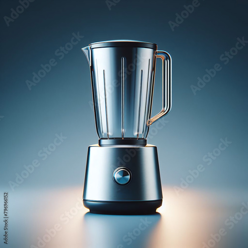 Modern blender on blue gradient background with reflection.