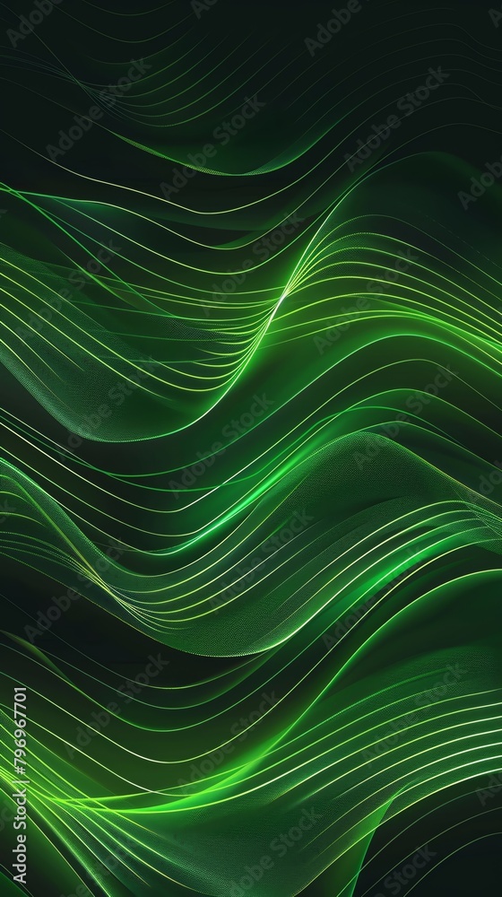 Dark green background with light green wavy lines in the style of nature backlighting Dark green background with light green wavy lines in the style of nature backlighting