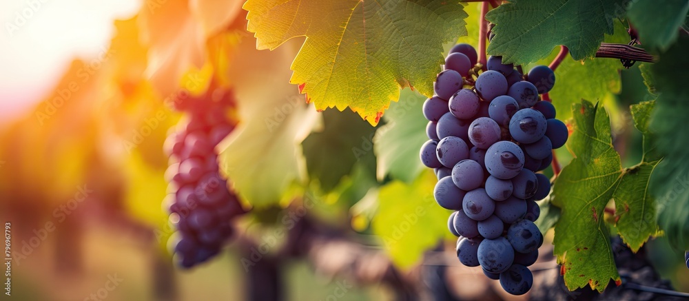 Fototapeta premium Bunch of grapes on vine