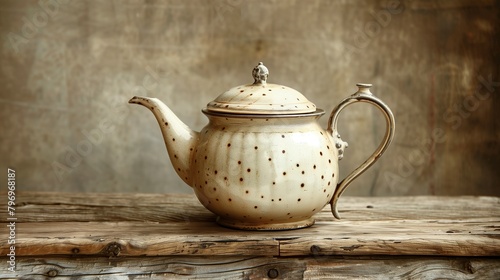 Rustic Elegance: Old Teapot on Table, generative ai