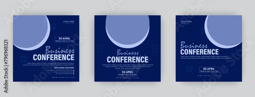 Set of Corporate Business Conference Template and live webinar event social media post template banner design, minimal concept on square size