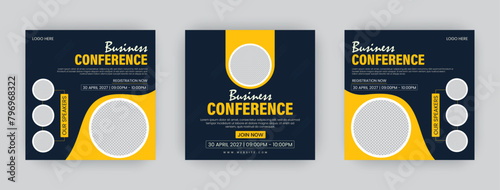 Set of Corporate Business Conference Template and live webinar event social media post template banner design, minimal concept on square size