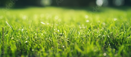 Green grass field water droplets close-up photo