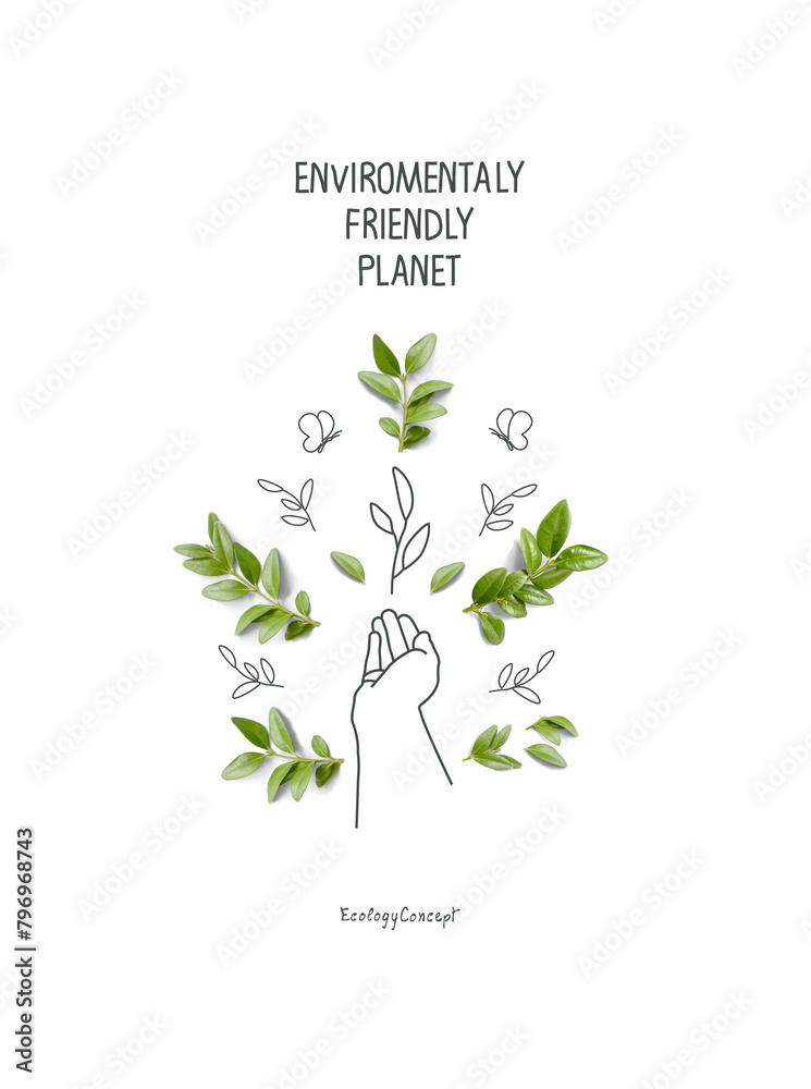 illustration of Environmentally friendly planet concept. Hand drawn cartoon sketch with hand supporting leaf.Nature conservation sign.Think Green. Protect the World Think Green. illustration of Environmentally friendly planet concept. Hand drawn cartoon sketch with hand supporting leaf.Nature conservation sign.Think Green. Protect the World Think Green.