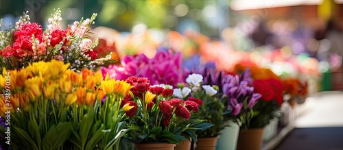 Colorful potted flowers adorn the table