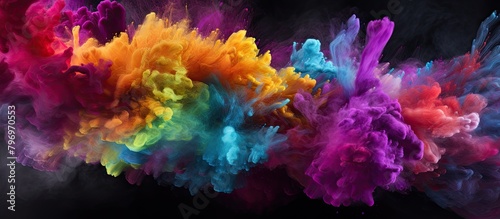 Colorful smoke cloud on black backdrop