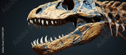 A dinosaur fossil with an open jaw © Ilgun
