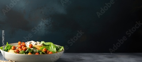 A bowl of food with utensils and napkin