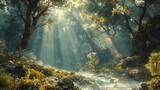 Ethereal Light in Hidden Forest Oasis, generative ai