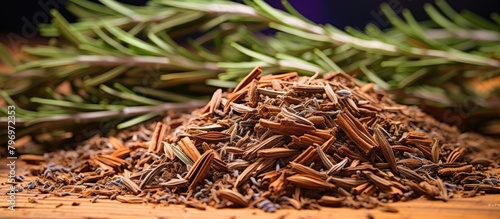 rosemary leaves sprig cutting board