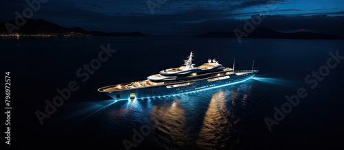 Yacht out at sea under the night sky