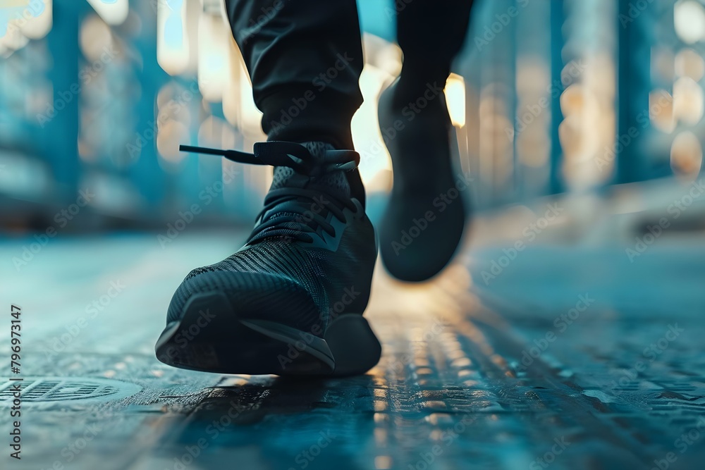 Closeup of a shoe in motion highlighting the benefits of walking. Concept Shoe in Motion, Benefits of Walking, Active Lifestyle, Closeup Photography, Fitness Footwear Closeup of a shoe in motion highlighting the benefits of walking. Concept Shoe in Motion, Benefits of Walking, Active Lifestyle, Closeup Photography, Fitness Footwear