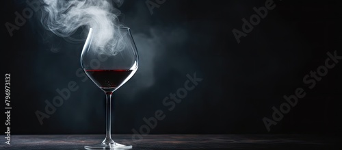 Glass of red wine releasing steam photo