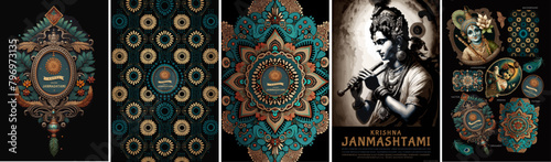 Happy Krishna Janmashtami. Vector illustration of Janmashtami or Gokulashtami, is an annual Hindu festival dedicated to the birth of Krishna, Indian ornament, pattern and logo for background or card