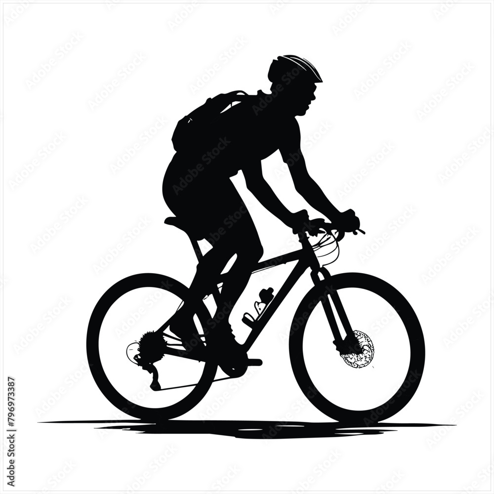 Fototapeta premium Biker and bike silhouette black vector.