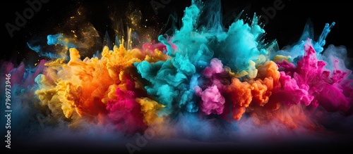 Colorful powder cloud on dark backdrop © Ilgun