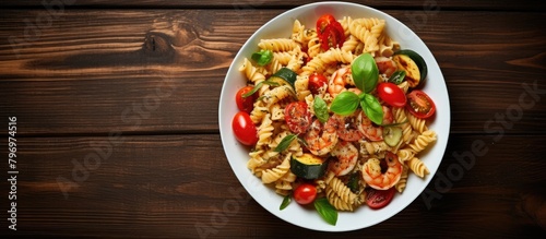 Plate of pasta with fresh tomatoes and basil