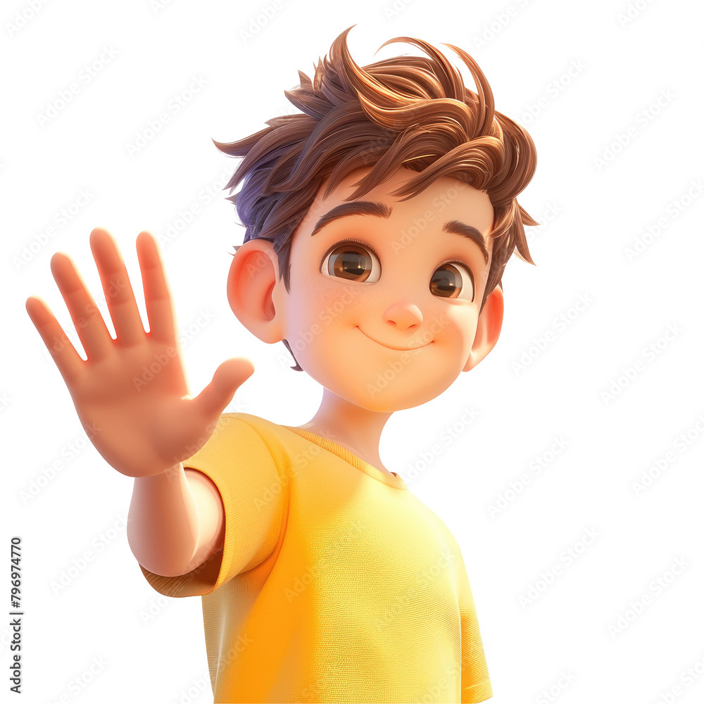 A vibrant cartoon character a young man in full bloom stands alone against a transparent background signaling a halt with his outstretched hand A vibrant cartoon character a young man in full bloom stands alone against a transparent background signaling a halt with his outstretched hand
