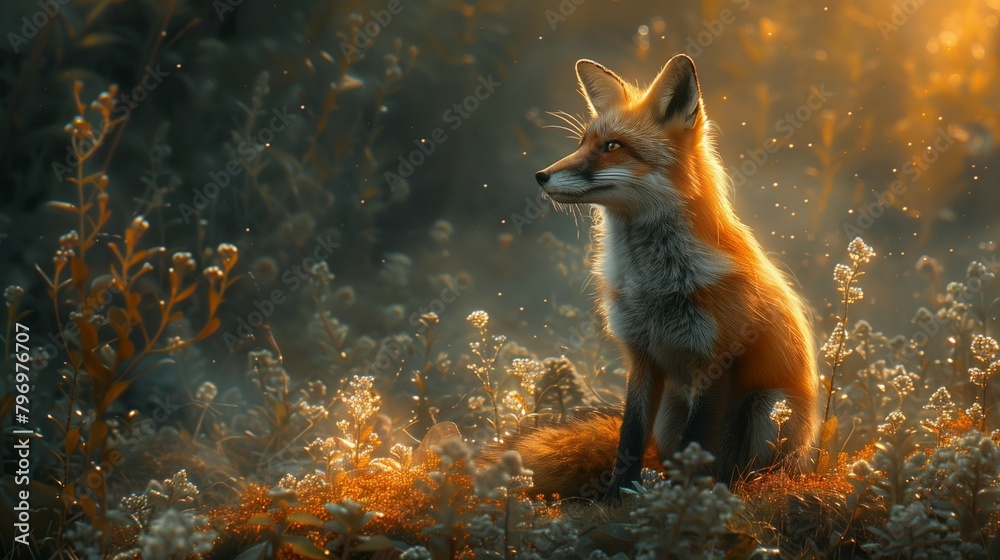 Mystical Duo: Fox in the Otherworldly Woods, generative ai