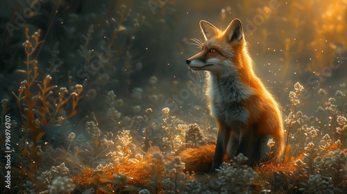 Mystical Duo: Fox in the Otherworldly Woods, generative ai © Matus