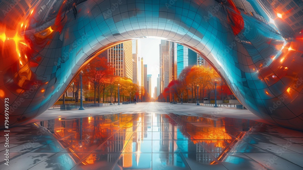 Obraz premium Vibrant Cityscape Mirage, generative ai