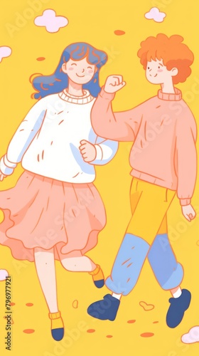 Doodle illustration young couple cartoon togetherness illustrated.