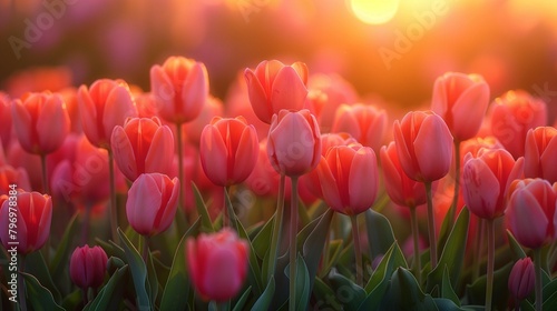 Blooming Beauty  Colorful Tulips at Sunset  generative ai