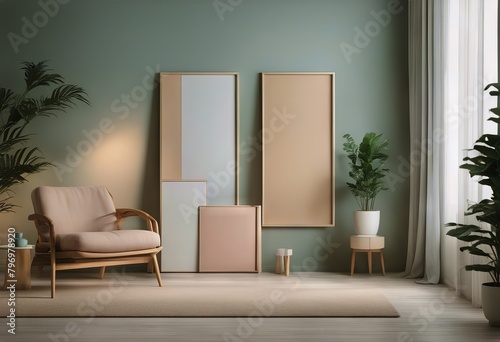 interior background render natural 3d room frame home colors Mockup pastel