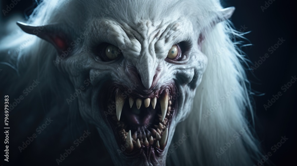 The devil watches from the darkness. Creepy grimace of a scary undead creature. The devil watches from the darkness. Creepy grimace of a scary undead creature.