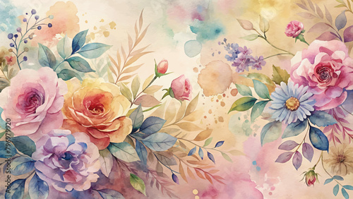 Flower and leaf watercolor background © Fauzi Arts