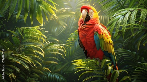 Tropical Paradise: Colorful Parrot in Lush Jungle, generative ai