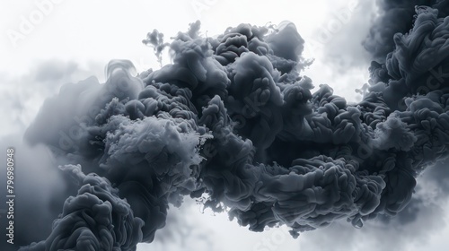 3d render illustration digital painting black big smoke flying around white background