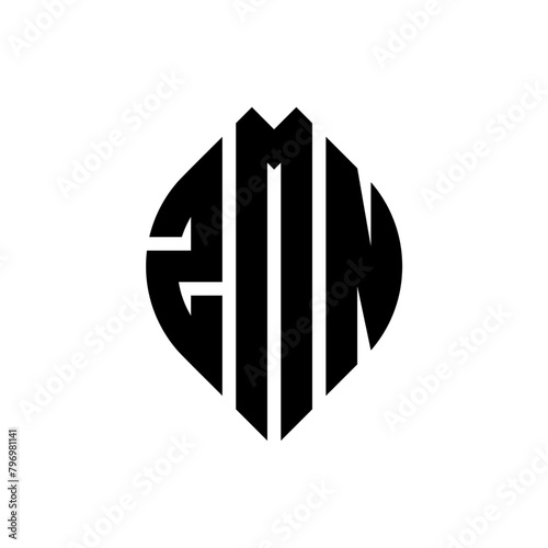 ZMN circle letter logo design with circle and ellipse shape. ZMN ellipse letters with typographic style. The three initials form a circle logo. ZMN Circle Emblem Abstract Monogram Letter Mark Vector.