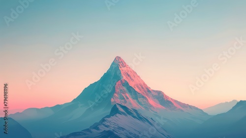 Stunning minimalist background of a single mountain against a gradient sky, with a subtle texture adding depth. 3d illustration photo