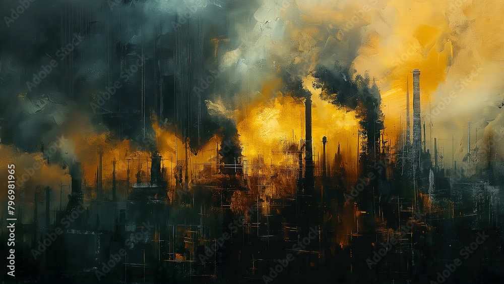 atmosphere is being polluted by smoke stacks from a factory atmosphere is being polluted by smoke stacks from a factory