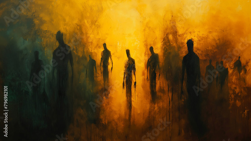famine and hunger, abstract oil painting with human starving photo