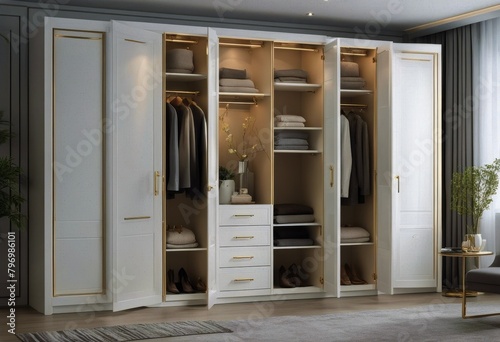 doors closet cabinet accent clothing classic design gold White shelving