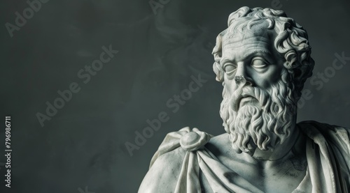 Ancient Philosopher Statue with Dramatic Lighting