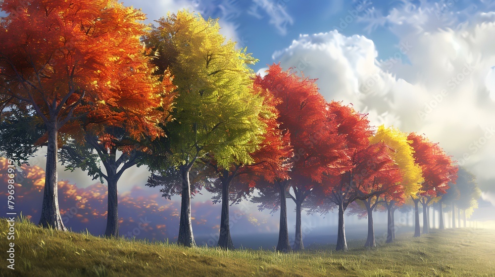 3d render of colorful autumn trees in the forest with blue sky 3d render of colorful autumn trees in the forest with blue sky
