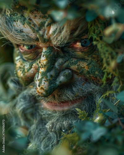 Mystical forest man peering through foliage © Balaraw
