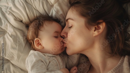 Adorable Cute sleeping baby with mom