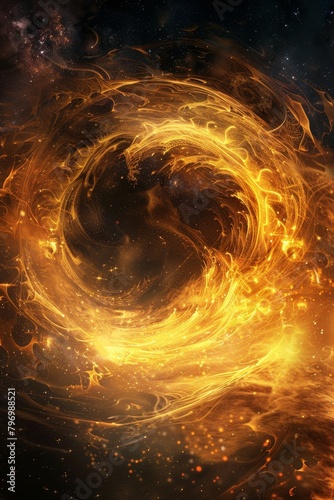 Fiery Golden Swirl in Cosmic Space